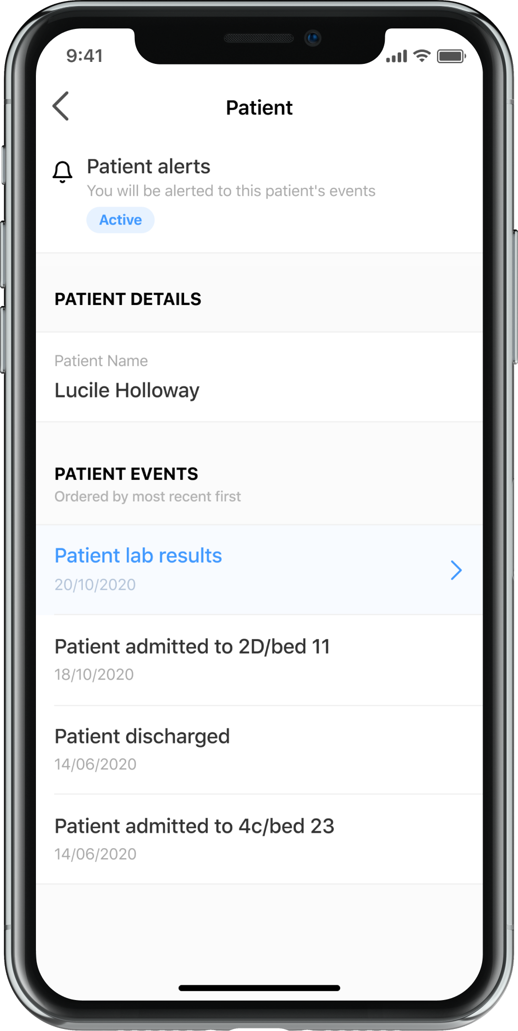 iPhone displaying screenshot of Induction Switch patient lists